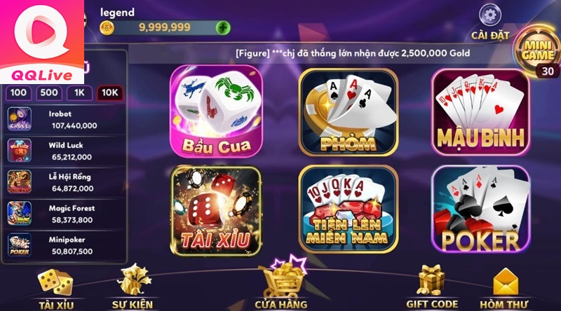 chơi game bài QQLive